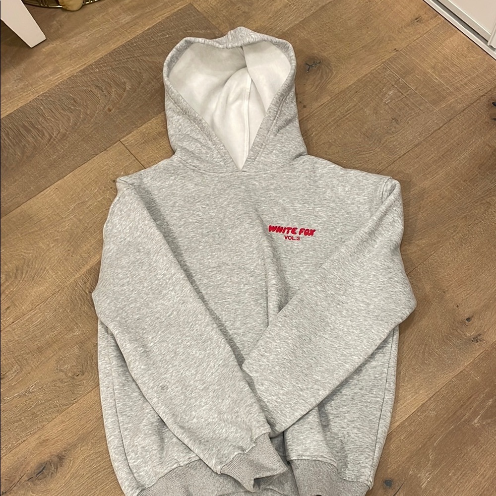 White Fox Boutique Gray and White Hoodie Sweatshirt